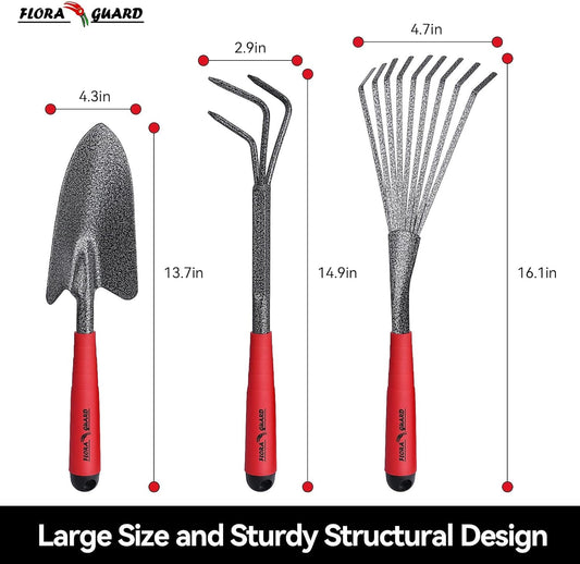 FLORA GUARD Garden Tool Set, 6 Piece Heavy Duty, Large Size Gardening Hand Tools, Sturdy & Durable, Classic Utility Gardening Gift for Men and Women