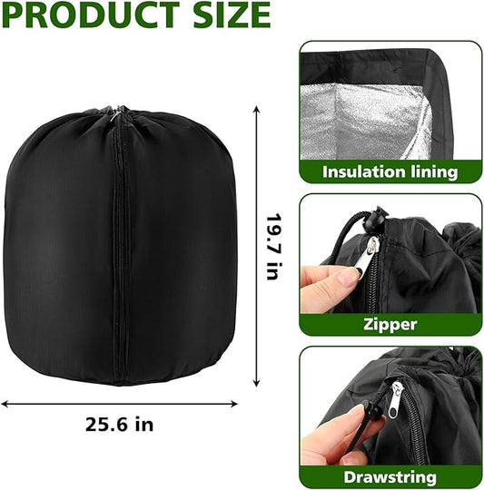 2 Pcs Plant Pot Covers for Winter Large Potted Plant Freeze Protection Cover Frost Jacket with Zipper Drawstring to Keep Outdoor Plants Flowers Shrubs Trees Warm (25.6" D x 19.7" H - Black)