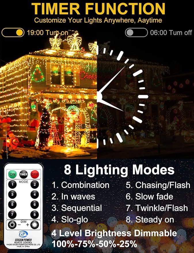 552 FT 1400 LED Christmas Lights Outdoor Decorations Super Long Fairy String Waterproof 8 Modes Timer Clear Wire for Outside House Tree Patio Yard Wedding Party Holiday-Warm White