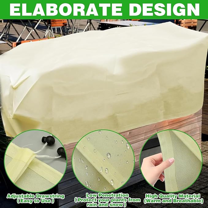 Plant Frost Cover, Rectangular Garden Protection Blanket with Drawstring, 39.3X 17.7X 15.7Inch, Winter Plant Protection Netting for Raised Beds, 4 Pack