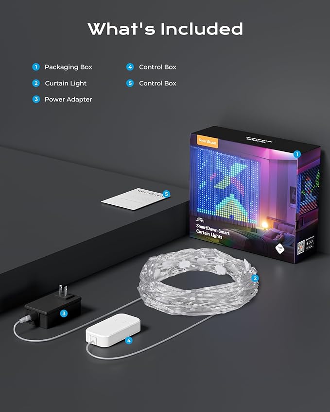 400 RGBIC LEDs Smart Curtain Lights with DIY GIF, 6.6x6.6ft Color Changing Holiday Wall Lights with APP, IP65 Waterproof Christmas String Fairy Lights for Indoor Outdoor Bedroom Window