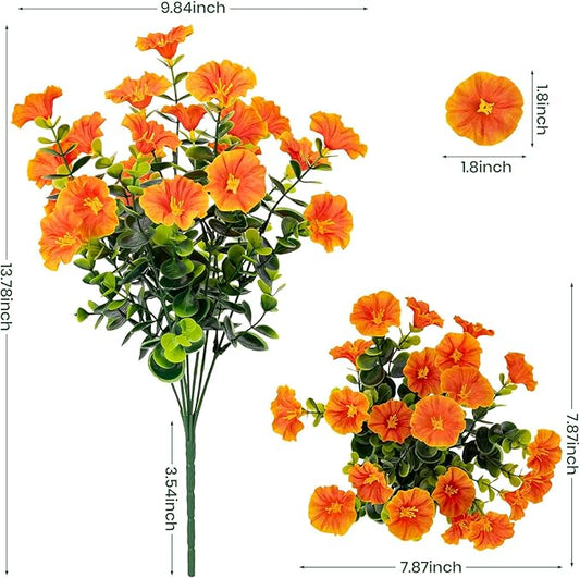 Artificial Faux Flowers for Outdoor 16 Bundles Boxwood Fake Morning Glory for Planter,UV Resistant Fake Flowers for Home Porch Patio Outside(Orange)
