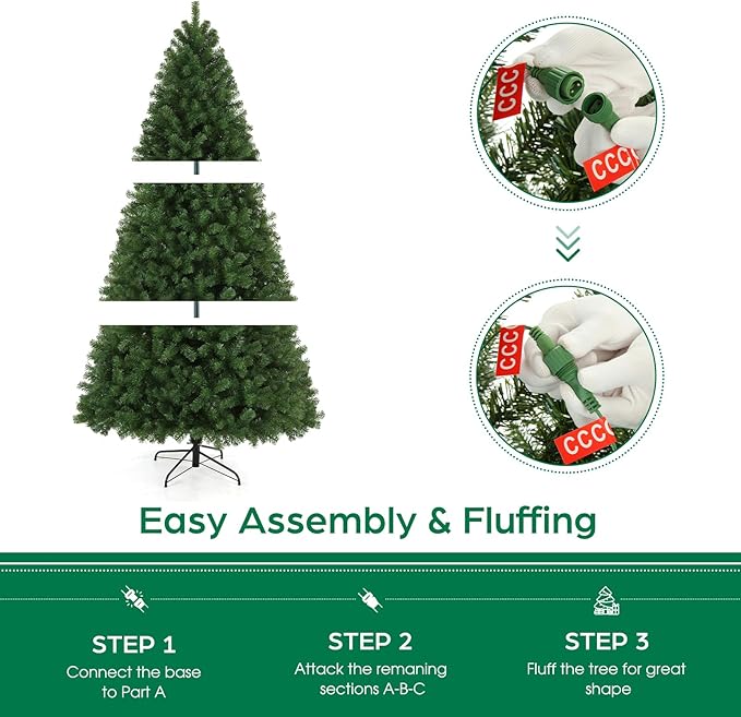 Himimi 7.5 ft Christmas Tree Prelit, Full Artificial Tree with Multicolor Lights, PVC Leaves 1346 Tips, 450 RGB Lights, Easy Assembly, Metal Stand and Premium Hinged Branches