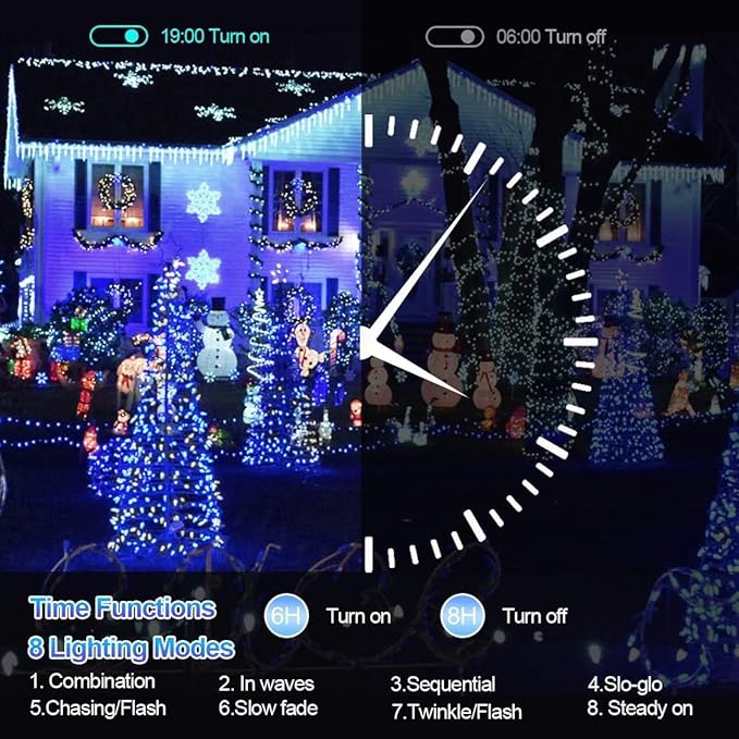 XURISEN 551FT 1400 LED Christmas Lights Outdoor Green Wire String Lights 8 Modes with Timer Memory Waterproof Fairy Light Plug in for Xmas Tree Wedding Yard Party Holiday Decorations(Blue+White)