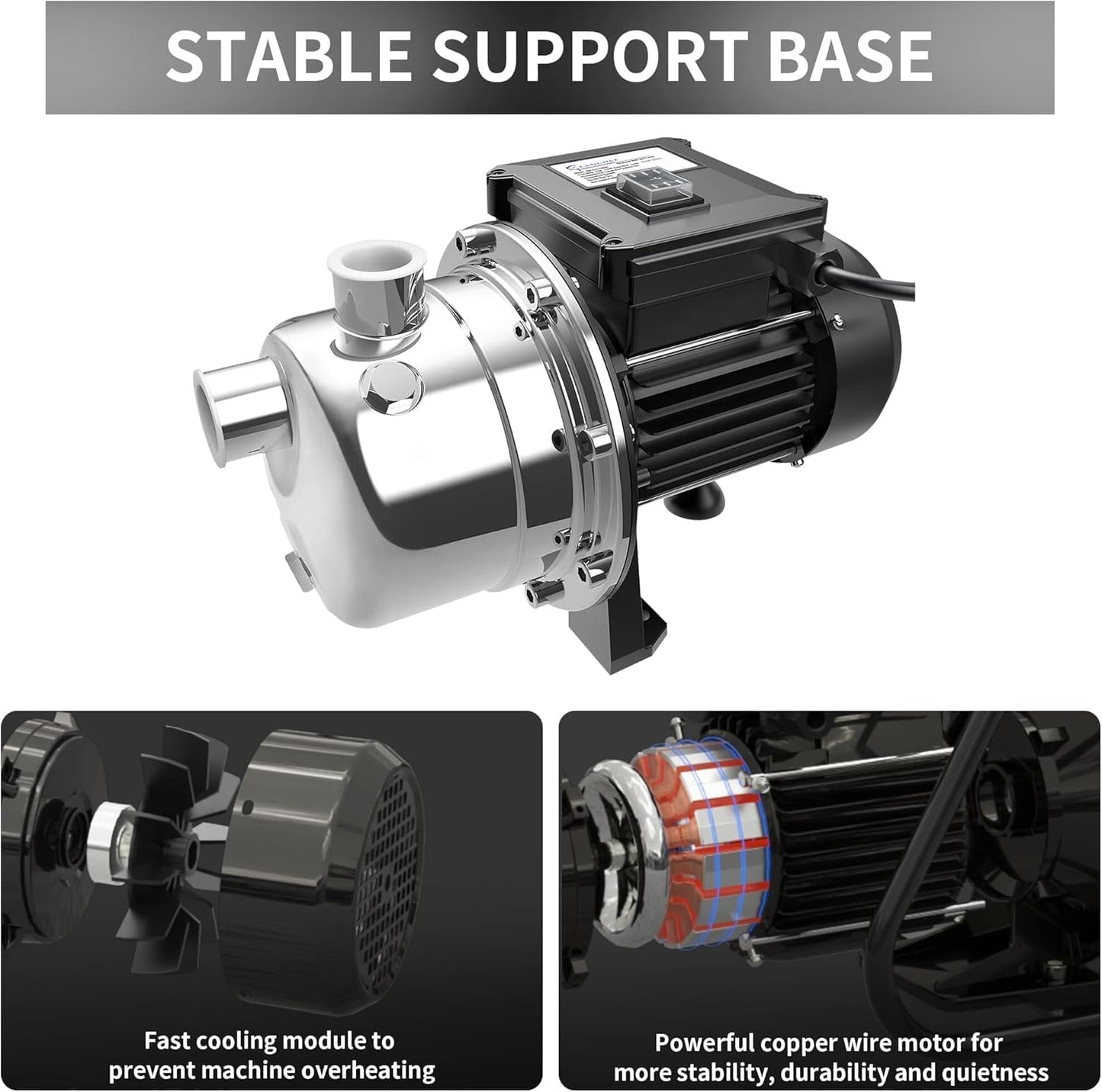 LANCHEZ 1/2 HP Shallow Well Garden Pump, Portable Stainless Steel Water Transfer Draining Irrigation Pump for Lawn Fountain, 960 GPH, 125 Feet Height