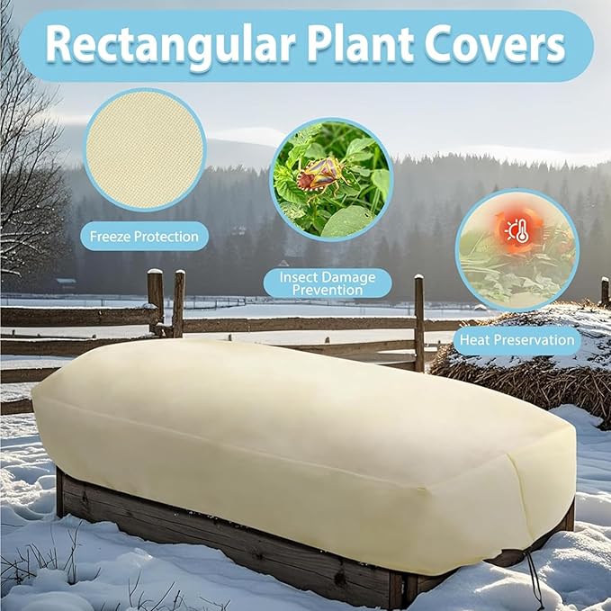 Plant Frost Protection Cover, Rectangular Garden Blanket with Drawstring, Plant Covers Freeze Protection,68.8 x 17.7 x 15.7 Inch, 2 Pack