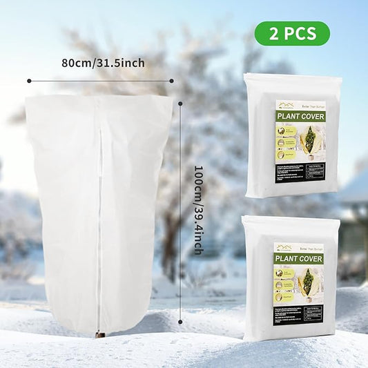 2 Pack 43"x32" Winter Plant Cover Freeze Protection, 3 oz/yd² Warm Shrub Covers with Zipper Drawstring, Frost Cloth Blankets for Fruit Tree Potted Plants Garden Cold Weather Protector