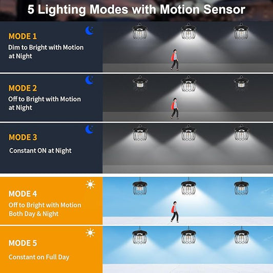 Solar Shed Light Outdoor Indoor, 3000LM Solar Chandelier 5 Modes (Daytime Available) Lamp with 3 Color Temps Dual Motion Sensor Remote, Hanging Pendant Lights for Gazebo Garage Shop Garden