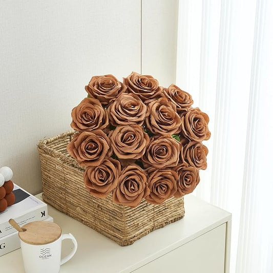 15pcs Fake Roses Artificial Silk Flowers Faux Rose Flower Long Stems Bouquet for Arrangement Wedding Centerpiece Party Home Kitchen Decor