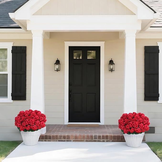 8 Bundles18" Artificial Geranium Flowers for Outdoor Spring Summer Decoration,Fake Silk Geranium Faux Plants UV Resistant for Front Door Planter Outside Home Garden Balcony Yard Porch Decor (Red)