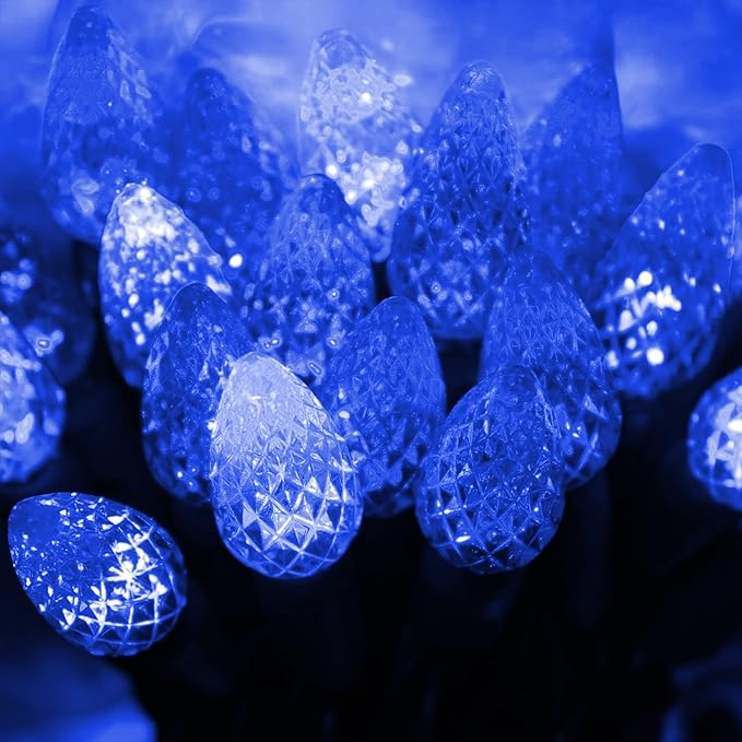 Dazzle Bright 100 LED C6 33 FT Waterproof Connectable Green Wire Fairy Lights, 8 Modes Christmas String Lights for Indoor Outdoor Home Garden Yard Xmas Tree Decorations (Blue)