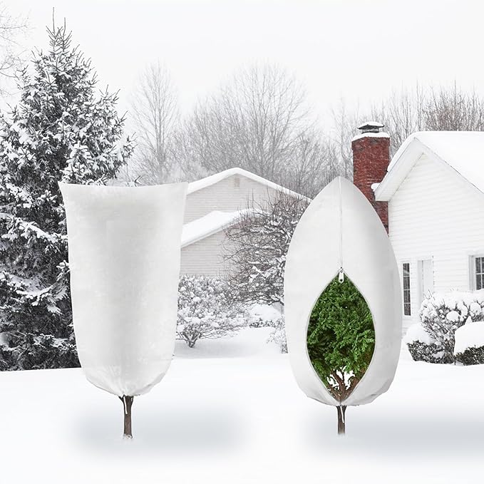 4 Pack Plant Covers Freeze Protection, 31.5" W x 47.3" H Winter Frost Protection Blankets Frost Cloth Plant Freeze Protection with Zipper Drawstring for Outdoor Plants (White)