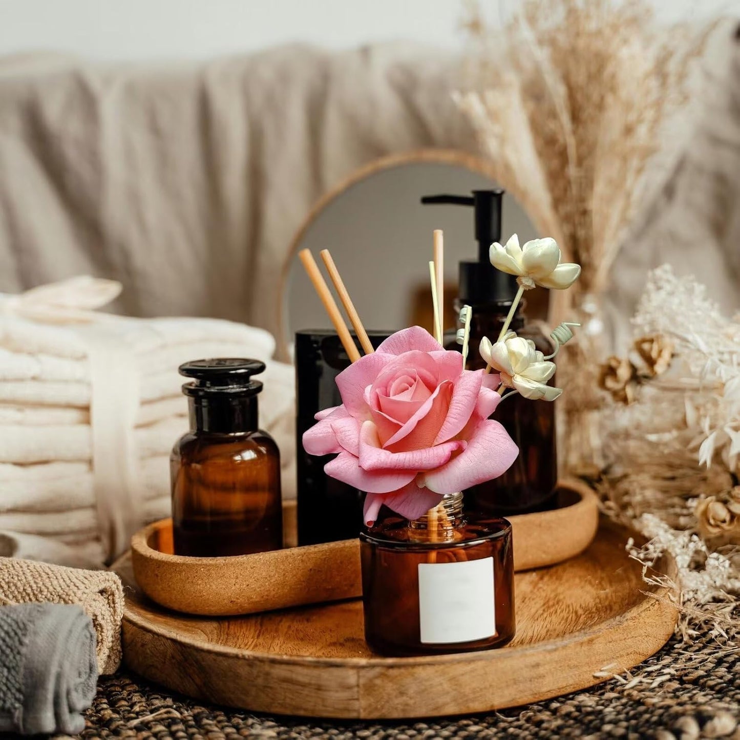 Artificial flower real touch roses feel and look realistic fake roses with short stems, suitable for gift, for wife girlfriend mom friends, Indoor home table,cake, hotel, car decoration (pink)