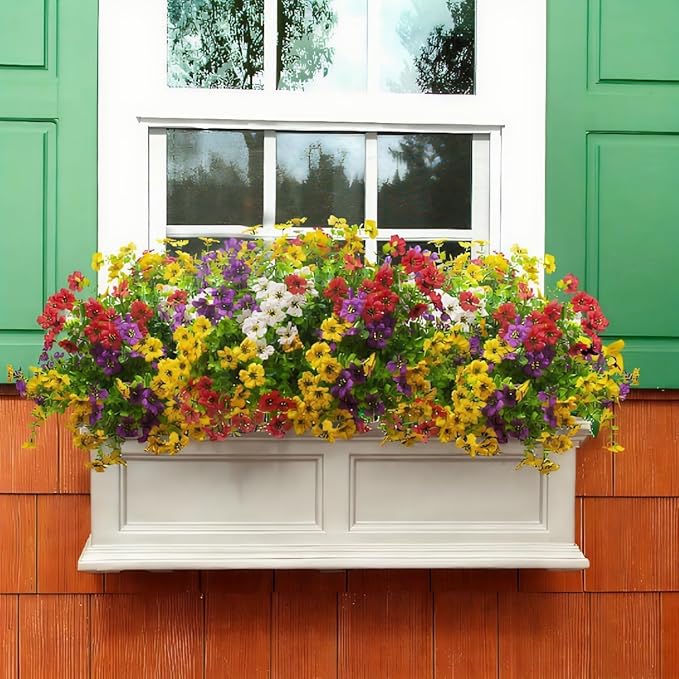 Artificial Flowers for Outdoors - UV Resistant & Fade-Resistant Fake Flowers, 24 Bundles Waterproof Faux Flowers for Garden, Yard, Patio, Wedding & Home Decor 24 Mixed Bundles