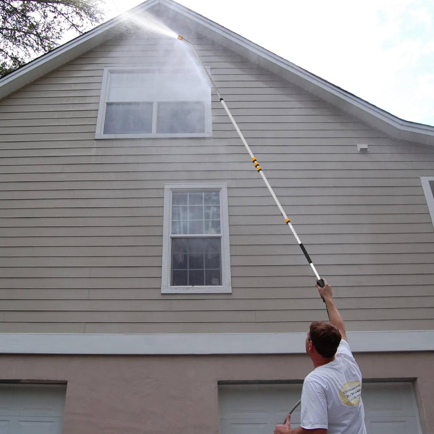 Tecoloy 24 FT Telescoping Pressure Washer Wand with Power Washer Extension Wand, Support Belt, Gutter Cleaner Attachment, 5 Spray Nozzle Tips and 2 Hose Inlet Adapters