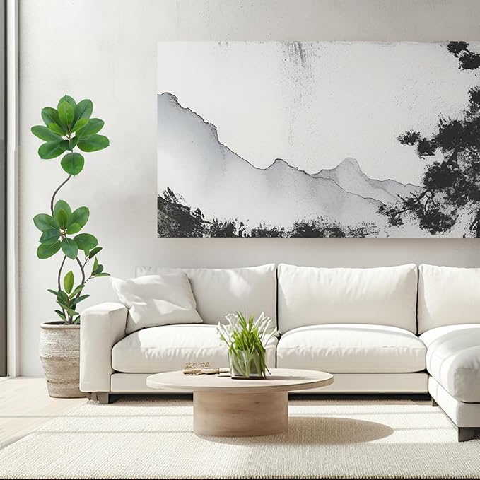 Artificial Rubber Tree Plant, 5.3ft Tall Black with Round Planter, All Season Home Decor (Green,5.3ft)