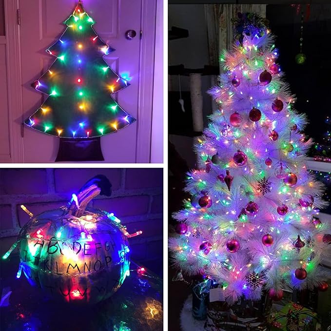 Cool White to Multicolor Color Changing 100 LED 33FT Connectable Christmas String Lights for Outdoor Indoor, 11 Modes Christmas Tree Clear Wire Fairy Waterproof Lights with Memory & Remote & Timer