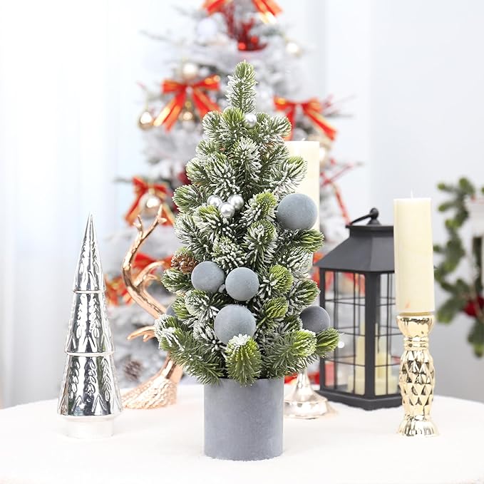 SY Super Bang Small Christmas Tree, 13Inch Artificial Velvet Ball Berry Mini Tabletop Tree Christmas Decorations, for Home Party Thankgivings Xmas Indoor Decor. (Grey, 18Inch)
