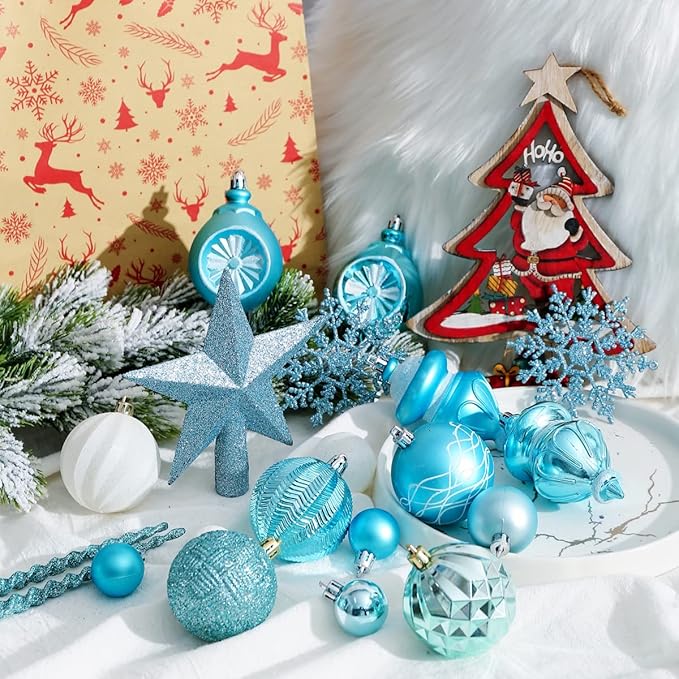 XmasExp 99-Pack Christmas Ball Ornaments Assorted Shatterproof Christmas Tree Decorations with Hand-held Gift Package for Xmas Tree,Home,Party (Light Blue)