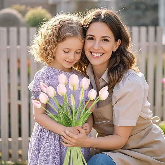 15 Pcs Light Pink Tulips Artificial Flowers Faux Tulips Real Touch Latex Fake Flower Bouquet for Spring Wedding Home Décor Centerpiece Arrangements