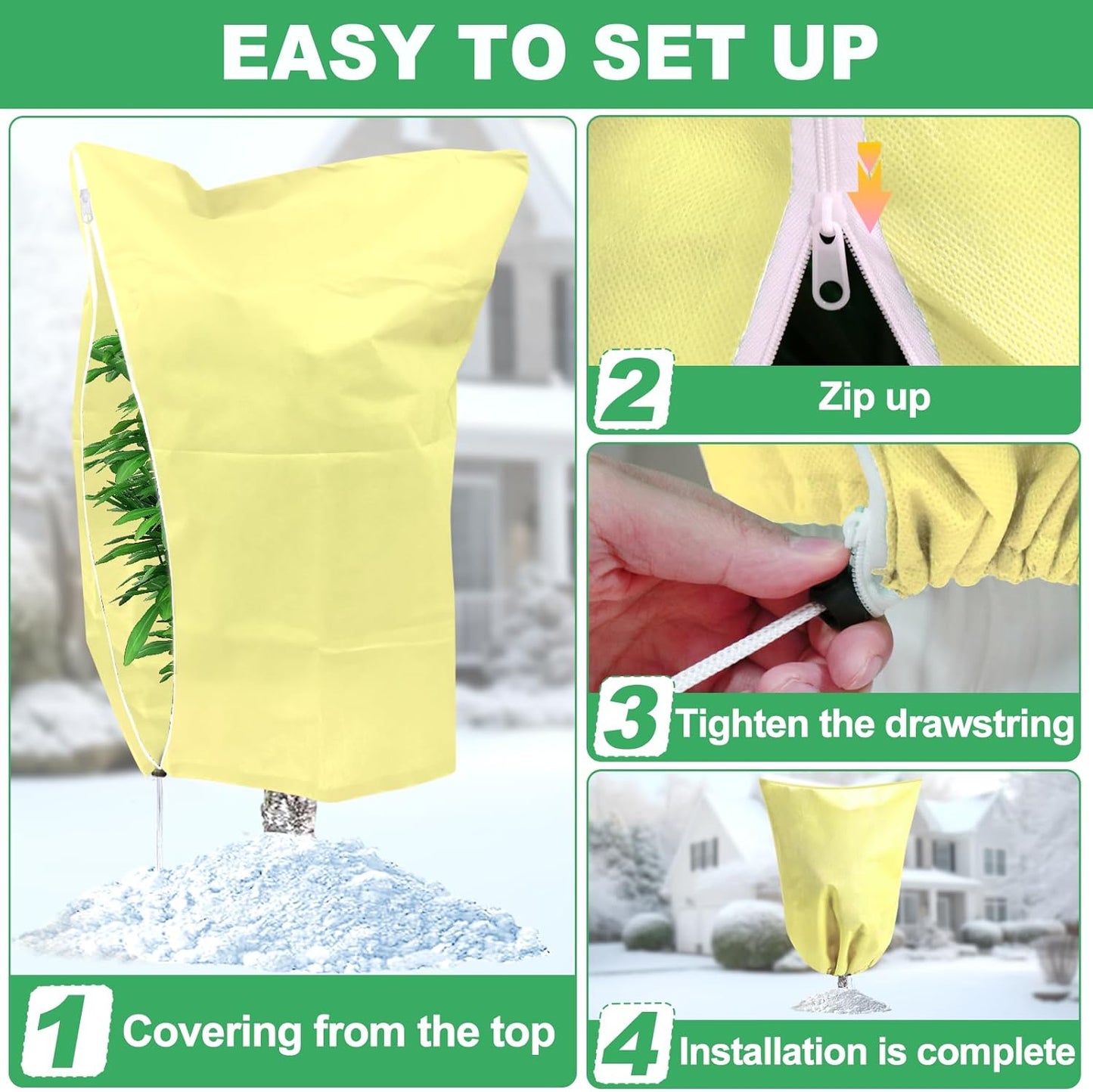 Plant Covers for Winter Tree Covers Freeze Protection, 78.7" X 94.4" Large Frost Blankets for Outdoor Plants with Zipper Drawstring, Fig Tree Plant Jacket Covers Cold Weather Protection Bags