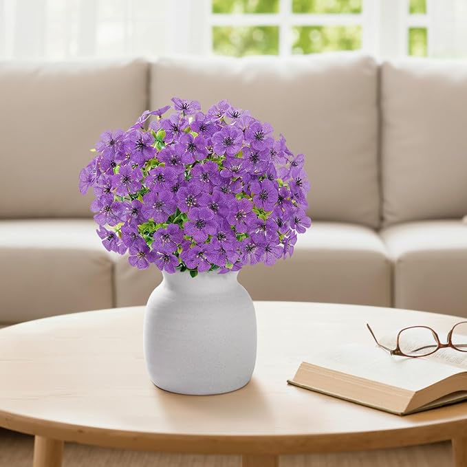 Lifewit Artificial Flowers for Outdoor Indoor, 12 Bundles Plastic Fake Flowers Daisy with Eucalyptus Leaves for Home Garden Decor, Porch, Window Box(Purple)