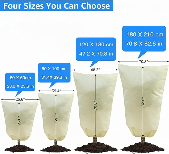 MIXC Plant Covers Freeze Protection, 23.6''×23.6'' Winter Cold Weather Frost Blankets Shrub Jacket with Drawstring Reusable Frost Protection Cloth for Outdoor Plants Fruit Tree Potted (4 Pack)