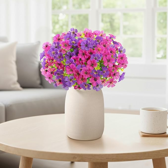 Lifewit Artificial Flowers for Outdoor Indoor, 24 Bundles Plastic Fake Flowers Daisy with Eucalyptus Leaves for Home Garden Decor, Porch, Window Box(Mix for Fuchsia Purple)