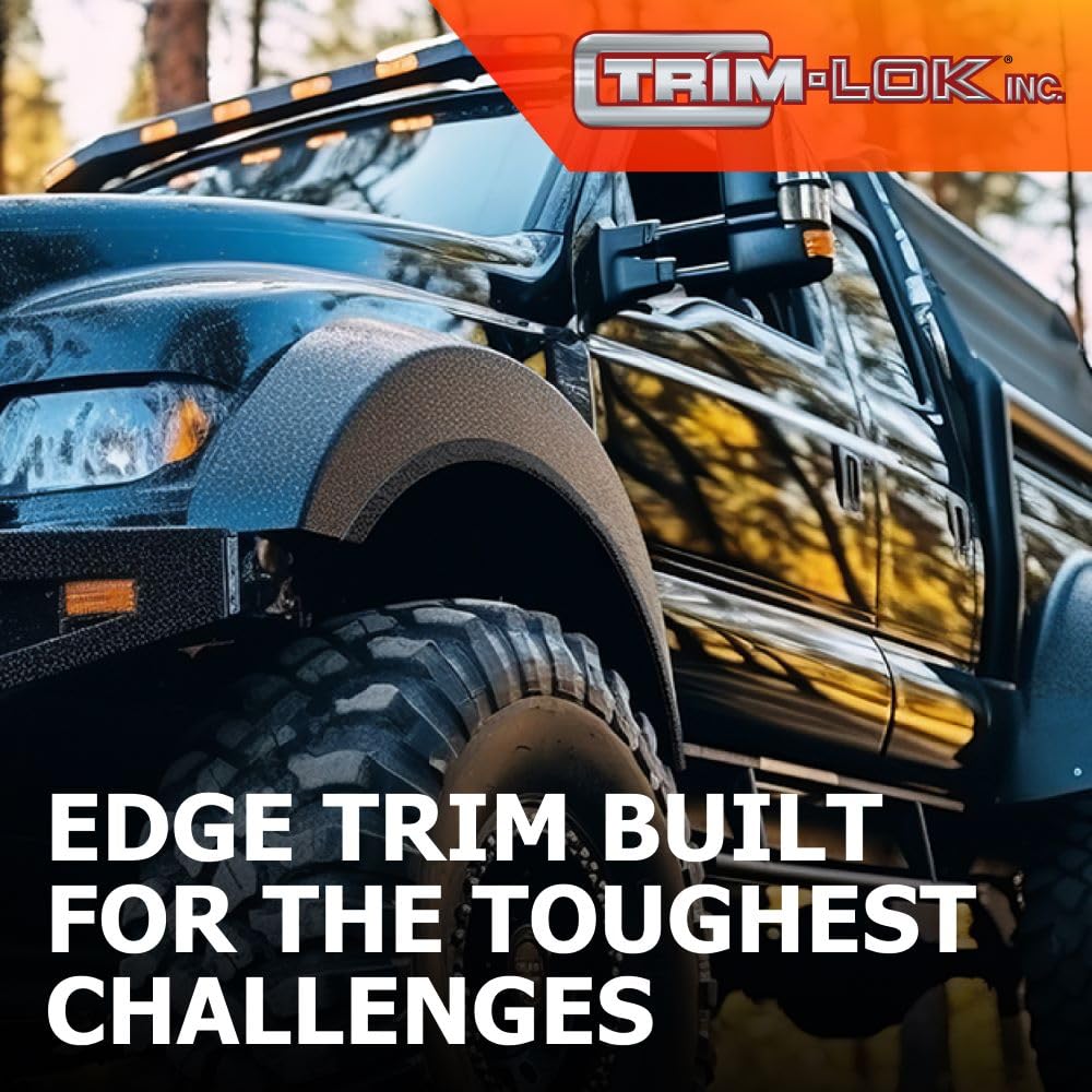 TRIM-LOK Edge Trim - Fits 1/64" Edge, 3/8” Leg Length, 25’ Length - Single Gripping Finger - Black, Pebble Texture - Flexible PVC Edge Protector