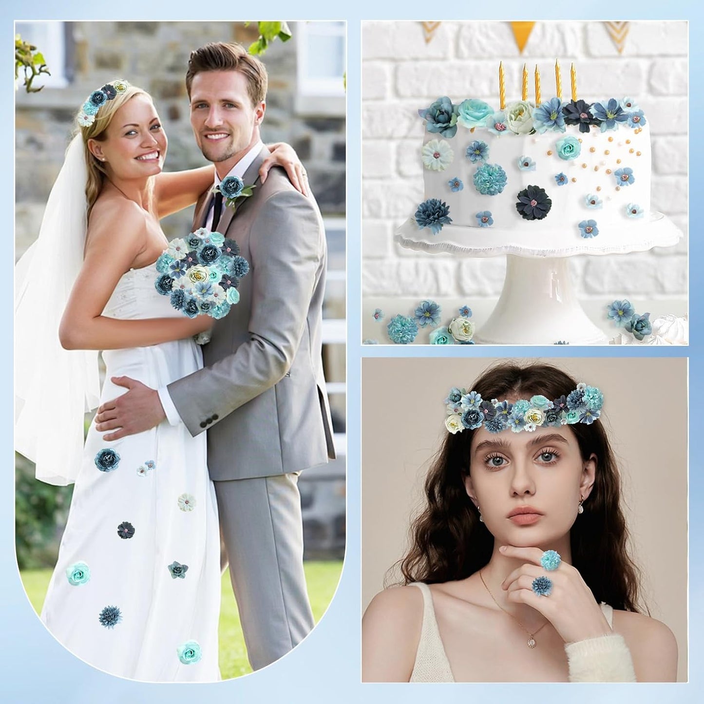 Faux Flower Heads Mini Blue Artificial Flower Heads Fake Peony Daisy Rose Flowers Multicolor Small Silk Daisy Flower Heads for Craft Garland Wedding Party DIY Home Decoration,2-4 cm