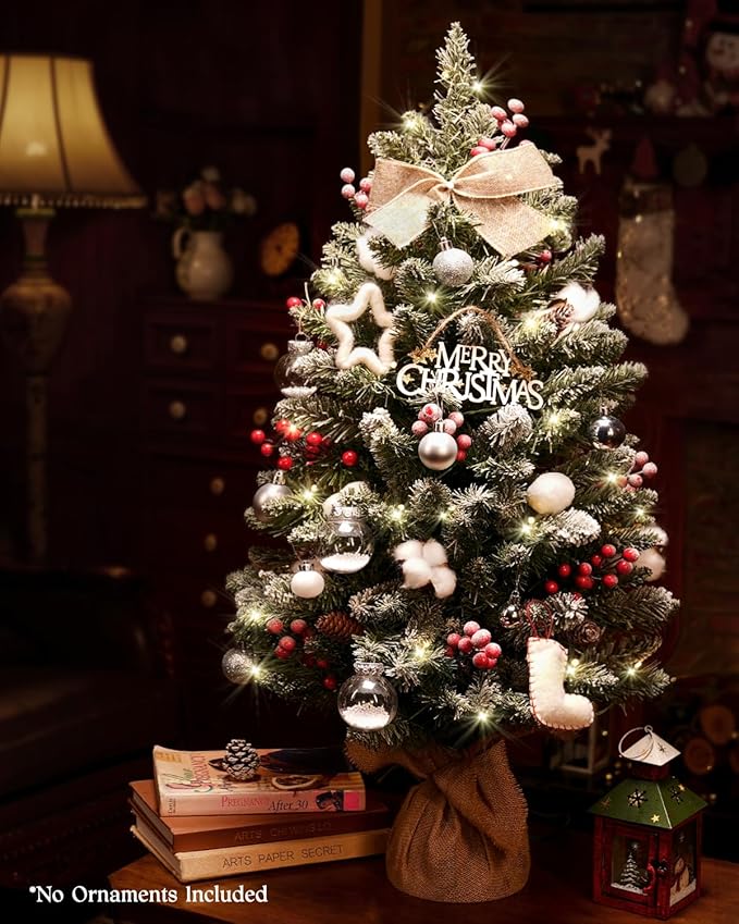 3ft Tabletop Pre-lit Mini Christmas Tree with LED Lights and Pine Cones, Artificial Tree for Table/Desk Decoration