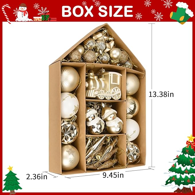 70 Pcs Christmas Ball Ornaments Set,Shatterproof Gold Ornaments for Xmas Tree,Christmas Ball Tree Hanging Ornaments for Christmas Decoration (Gold)