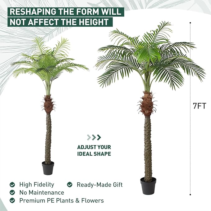 2 PCS Fake Palm Tree 7 FT,Tall Artificial Palm Trees for Outdoor Indoor Decor,Faux Phoenix Palm Plants for Outside Patio Pool Coastal Home Office Living Room