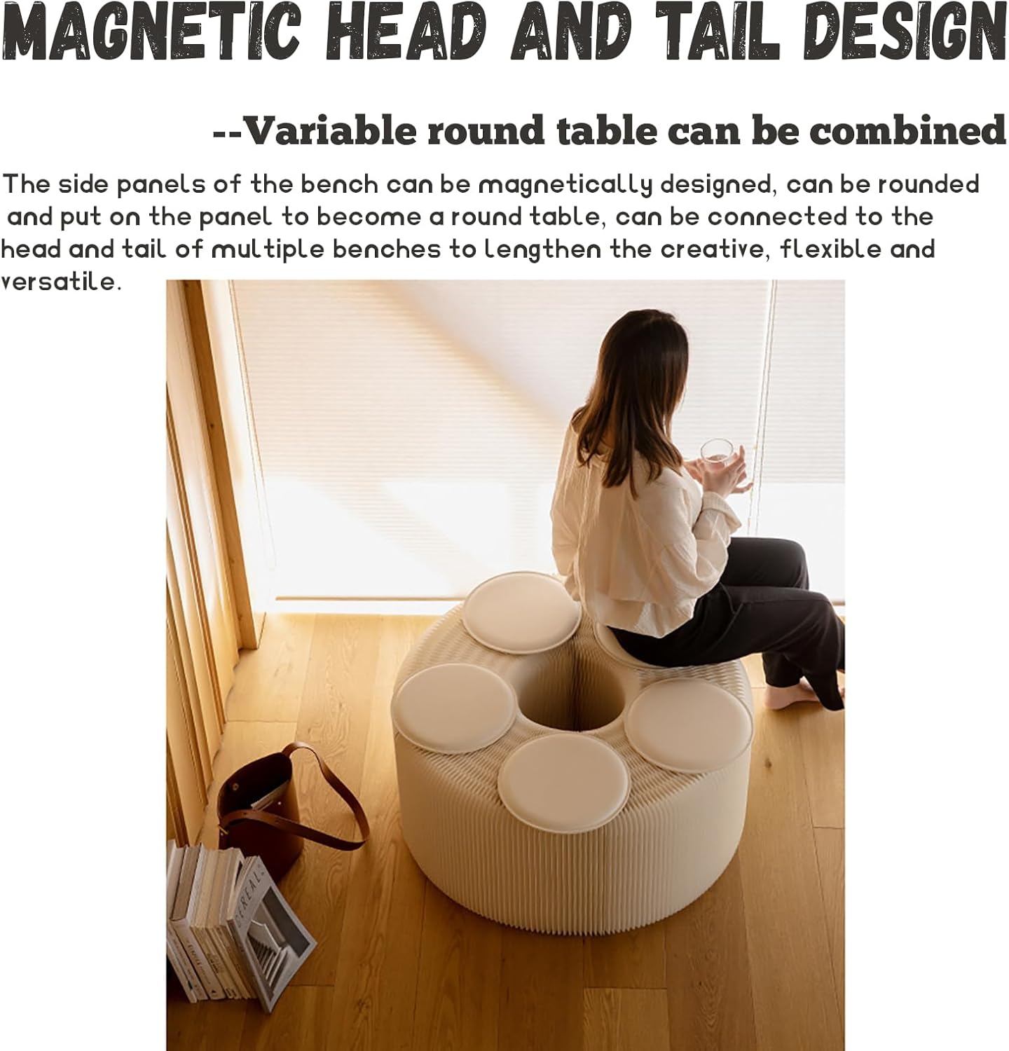 Foldable Kraft Paper Stool, Honeycomb Accordion Folding Bench, Collapsible Paper Stool for Small Spaces, Portable Footrest and Side Table for Living Room and Office,Red-44×31×300cm