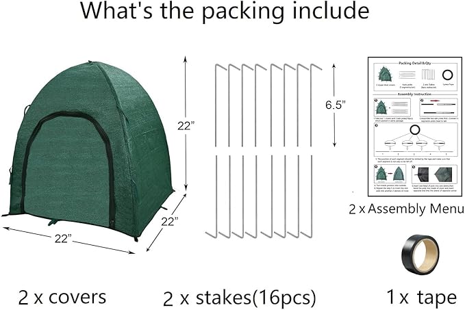 Winter Plant Covers for Snow and Ice Protection Shrub Cover Freeze Protection Plant Tent Protect Outdoor Plant and Potted Plant from Snow Frost Sun and Animal with Zipper Door 22*22*22 (2Packs)