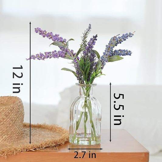 Abzo Fake Flowers- Artificial Lavender Plants in Glass Vase with Faux Water,Faux Silk Flowers Fake Plant Decor for Home Office, Bathroom Farmhouse Kitchen Dining Table Decor