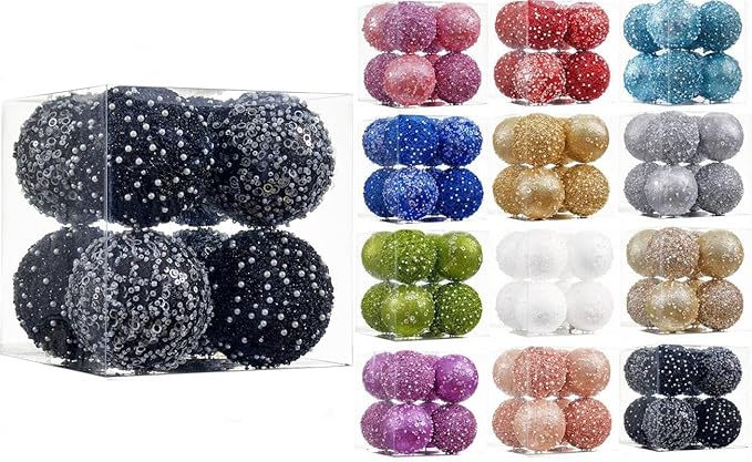 8CT Christmas Ball Ornaments, Black Christmas Ball Decorations Shatterproof Plastic Hanging Pearl Balls for Holiday Party(90mm/3.54")