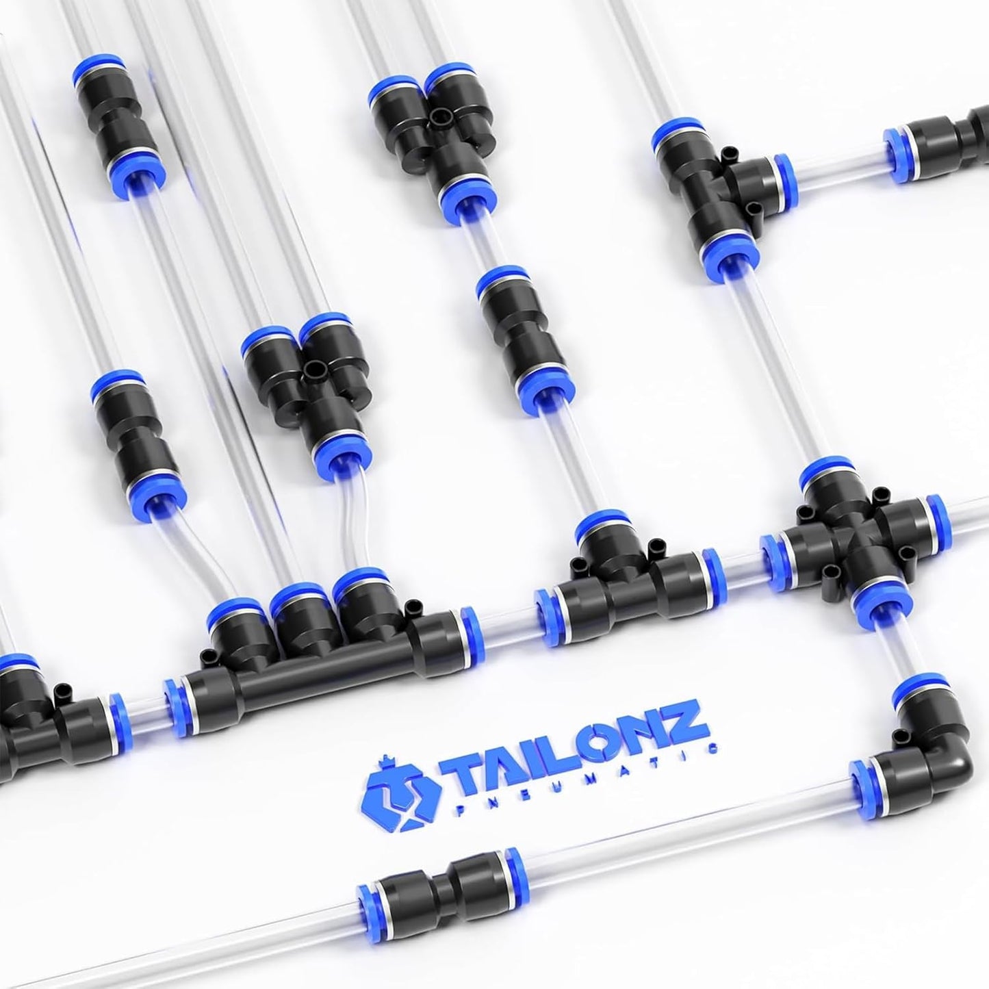 TAILONZ PNEUMATIC 5/16 inch or 8mm od Push to Connect Fittings Pneumatic Fittings Kit 10 Spliters+10 Elbows+10 tee+10 Straight (40 pcs)