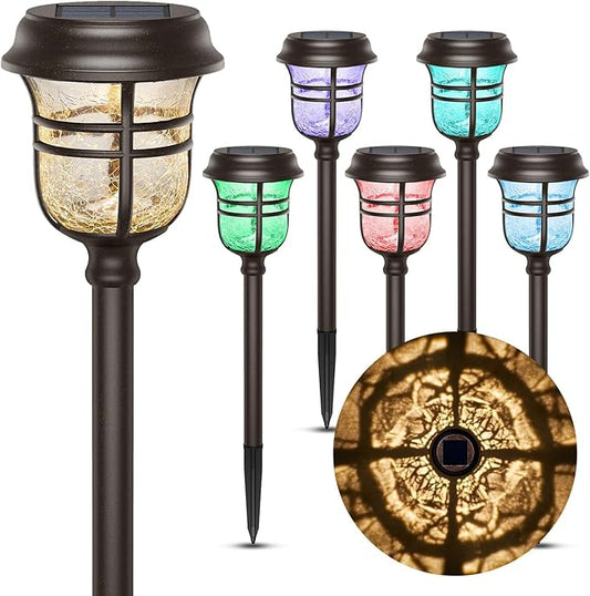 XMCOSY+ Solar Pathway Lights Outdoor Waterproof IP65-2 Lighting Modes Color Changing LED Solar Garden Lights for Yard, Glass Outdoor Lighting for Landscape Walkway Driveway Decor (Warm White & RGB)