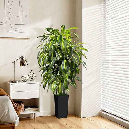 5FT Tall Fake Plant Artificial Dracaena Tree with Black Planter Faux Plants Indoor Living Room Artificial Plants Indoor Decor Large Fake Plant