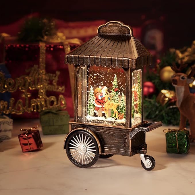 Christmas Snow Globes,Swirling Music Box Christmass Trees with 8 Songs & 6H Timer,Battery Operated & USB Powered Christmas Lanterns for Indoor Holiday Table Party Gifts (Animal and Old Man)