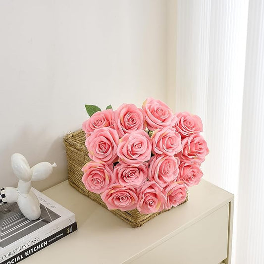 15pcs Fake Roses Artificial Silk Flowers Faux Rose Flower Long Stems Bouquet for Arrangement Wedding Centerpiece Party Home Kitchen Decor