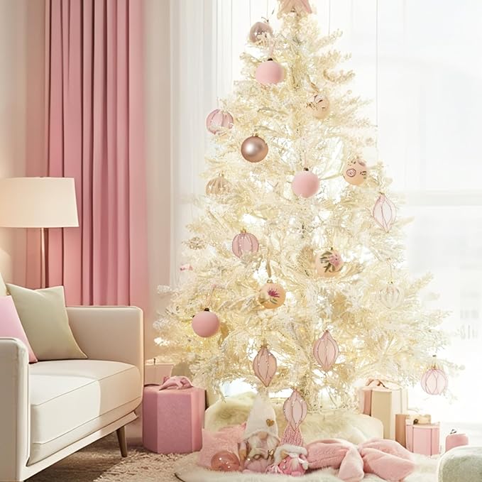 DN DECONATION Christmas Tree Decorations Ball, Pink Glass Christmas Ball Ornaments Set of 9, 3.14” Xmas Tree Clear Hanging Ornaments for Home Wedding Holiday Party Decor Gifts