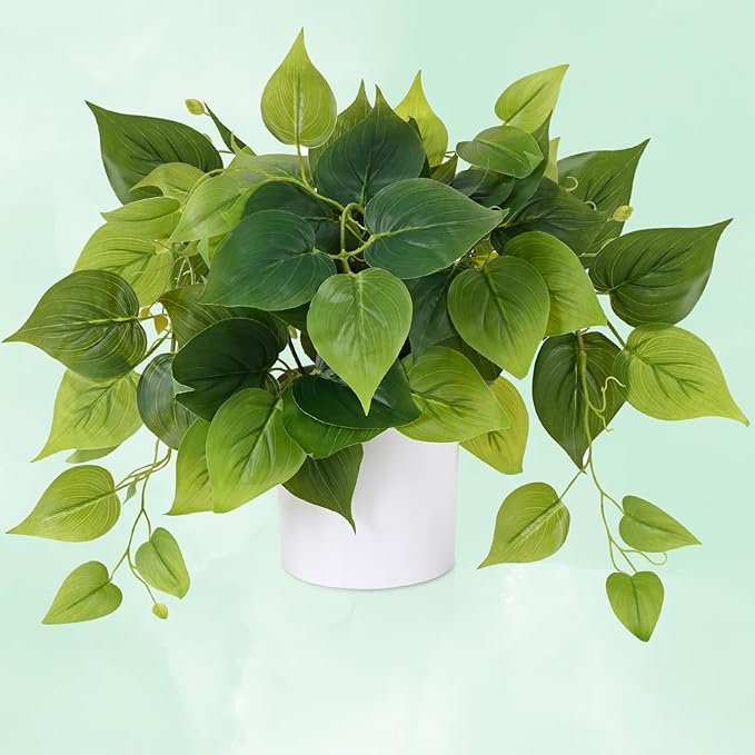 Waipfaru Faux Plants Indoor with Plastic Pots, Realistic Small Fake Plants, Fake Plants with Pothos, Fake Potted Plants, Artificial Plant for Home Shelf Bathroom Kitchen Office Indoor Outdoor Decor