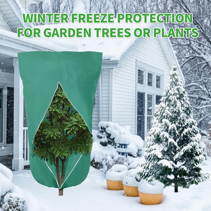 2 Pack 72"x47" Winter Plant Cover Freeze Protection, 3 oz/yd² Shrub Cover with Zipper Drawstring, Frost Cloth Blankets for Fruit Tree Potted Plants Garden Cold Weather Protector
