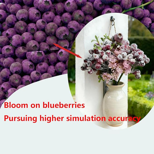 Artificial Flowers with Blueberries 9 Stems - Non Irritating Gas for Indoor and Outdoor Decoration, Home Decor, Wedding Decor and Table Centerpieces(no vase)