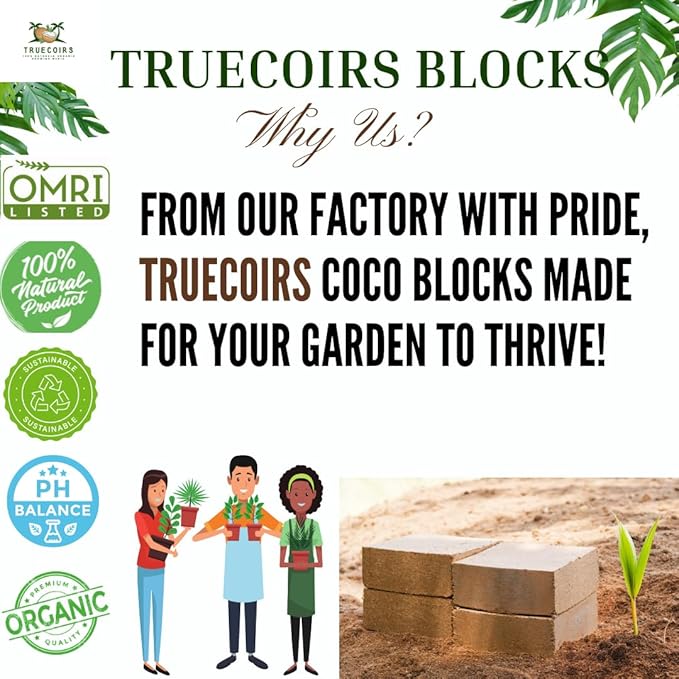 Coco Coir Bricks - Pack of 5, 1.4LBS Each (Total 7LBS)| Organic Solution for Sustainable Gardening! |OMRI Listed | Renewable Soil Made of Coconut | PH (Neutral) | Low EC