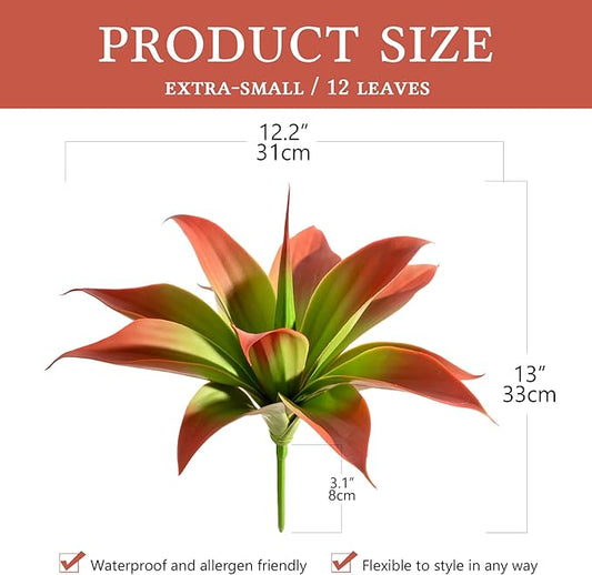 Artificial Agave Faux Agave 12.2In Fake Greenery Outdoor Artificial Plant Fake Plant for Indoor Home Decoration Plastic Plant Outdoor Decoration Front Porch Decor Simulation Plants,2Pack, Red