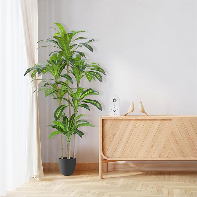 Artificial Plants 5.3Ft Dracaena Fragrans Faux Trees with 7 Heads Fake Tree for Home Decor Indoor or Outdoor Office Decoration Housewarming Gift