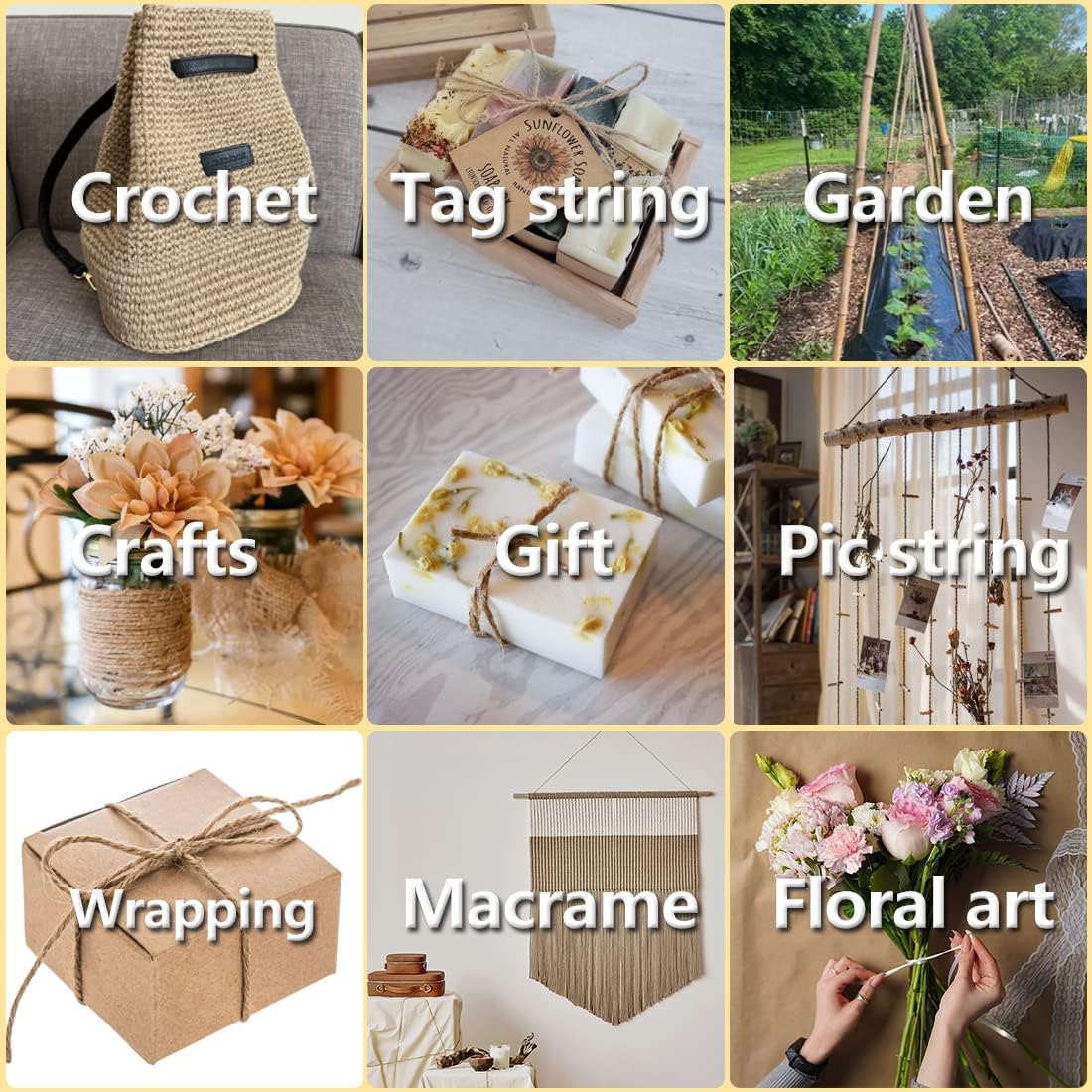 PerkHomy Garden Twine Strong Natural Jute 720 Feet Long Brown Twine for Gardening Tomato Climbing Plant Tie Floristry Crafts Gift Wrapping Packing Decor (Brown 2.5mm * 720feet)